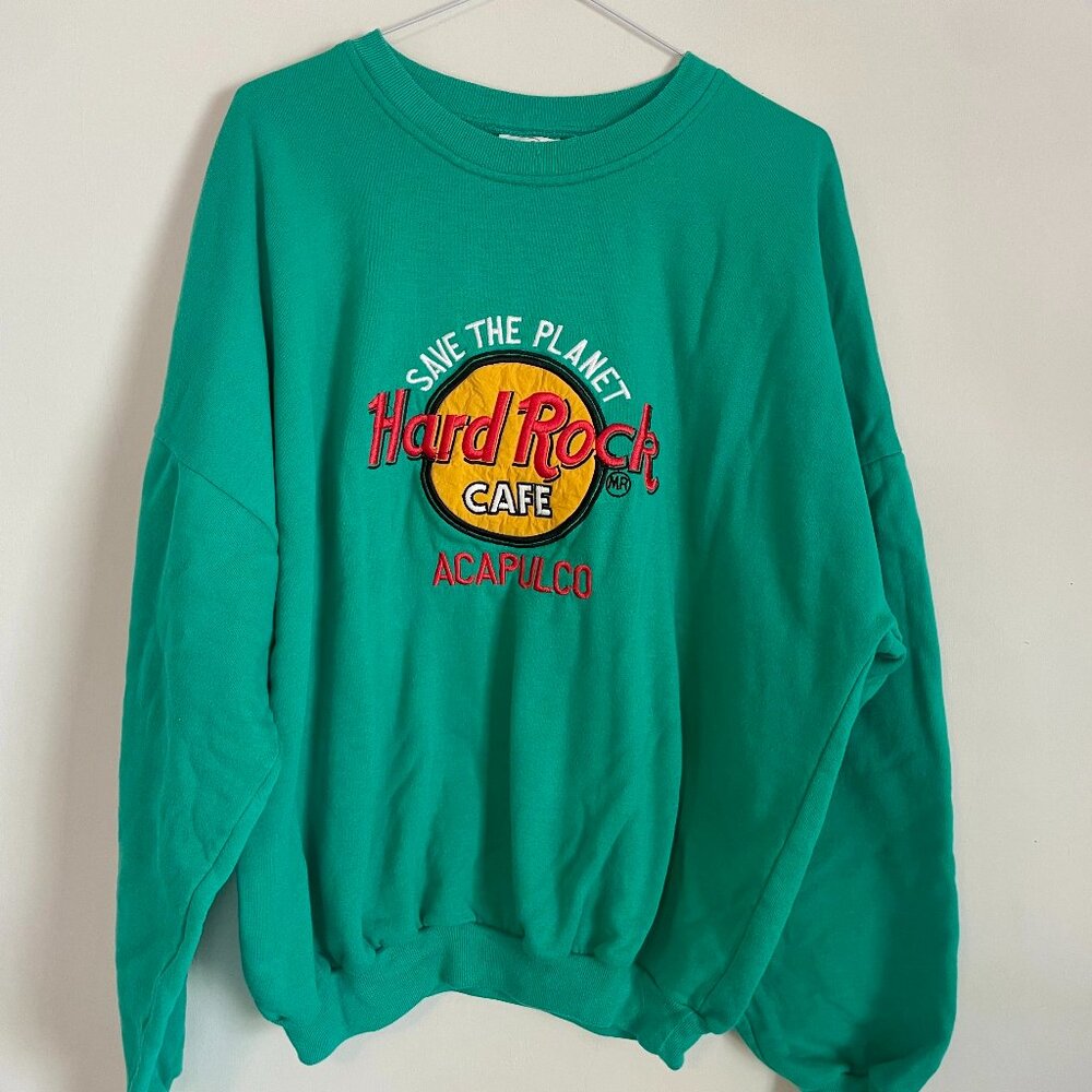 90s VINTAGE HARD ROCK CAFE ACAPULCO SWEATSHIRT GREEN UNISEX XL